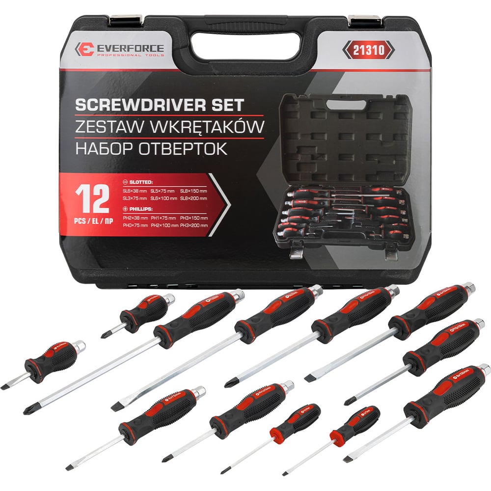 Изображение товара Набор отверток EVERFORCE 12 предметов EF-21310 с SL и PH насадками