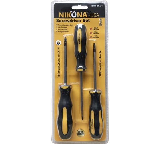 Изображение товара Набор отверток NIKONA из хромованадиевой стали 3 предмета 27-261