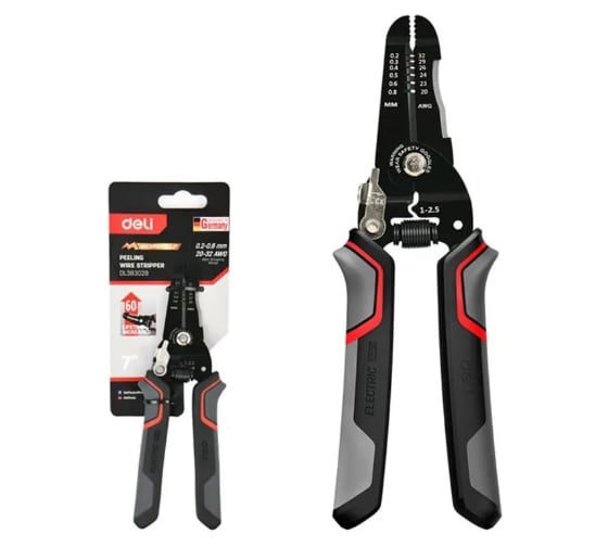 Изображение товара Профессиональный инструмент для зачистки проводов Deli (стриппер) DL383028 диапазон зачистки 0,2-0,8 мм, нержавеющая сталь 178805