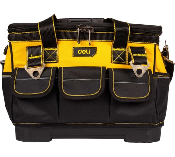 Изображение товара Сумка для инструментов Deli каркасная с жестким пластиковым дном DL586112 14 карманов, плечевой ремень, ткань Оксфорд 600D 179299