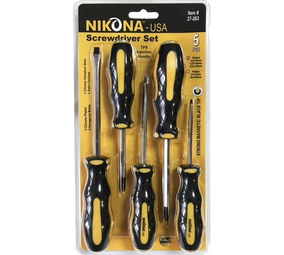 Изображение товара Набор отверток NIKONA из хромованадиевой стали, 5 предметов 27-263