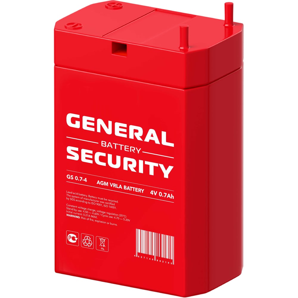 Изображение товара Аккумуляторная батарея GENERAL SECURITY GS0.7-4 4В 0.7 Ач