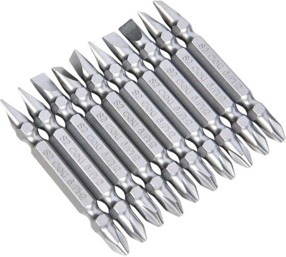 Изображение товара Набор двухсторонних бит Deli SL6/PH2x65мм 10 шт DL6904 сталь S2, твердость 58-60HRC, пласт.кейс 183621