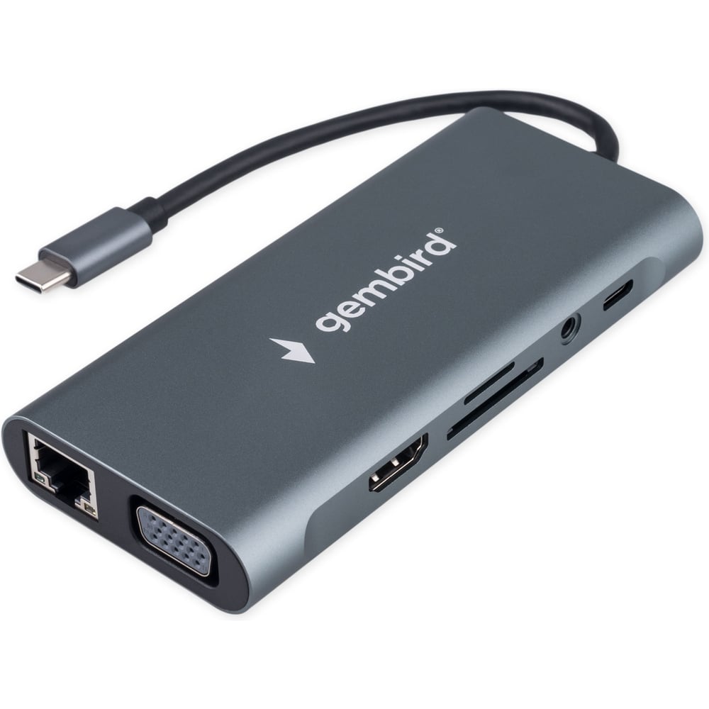 Изображение товара Гемберт Док-станция Type-C 10в1 HDMI VGA USB 3.1 SD TF RJ45