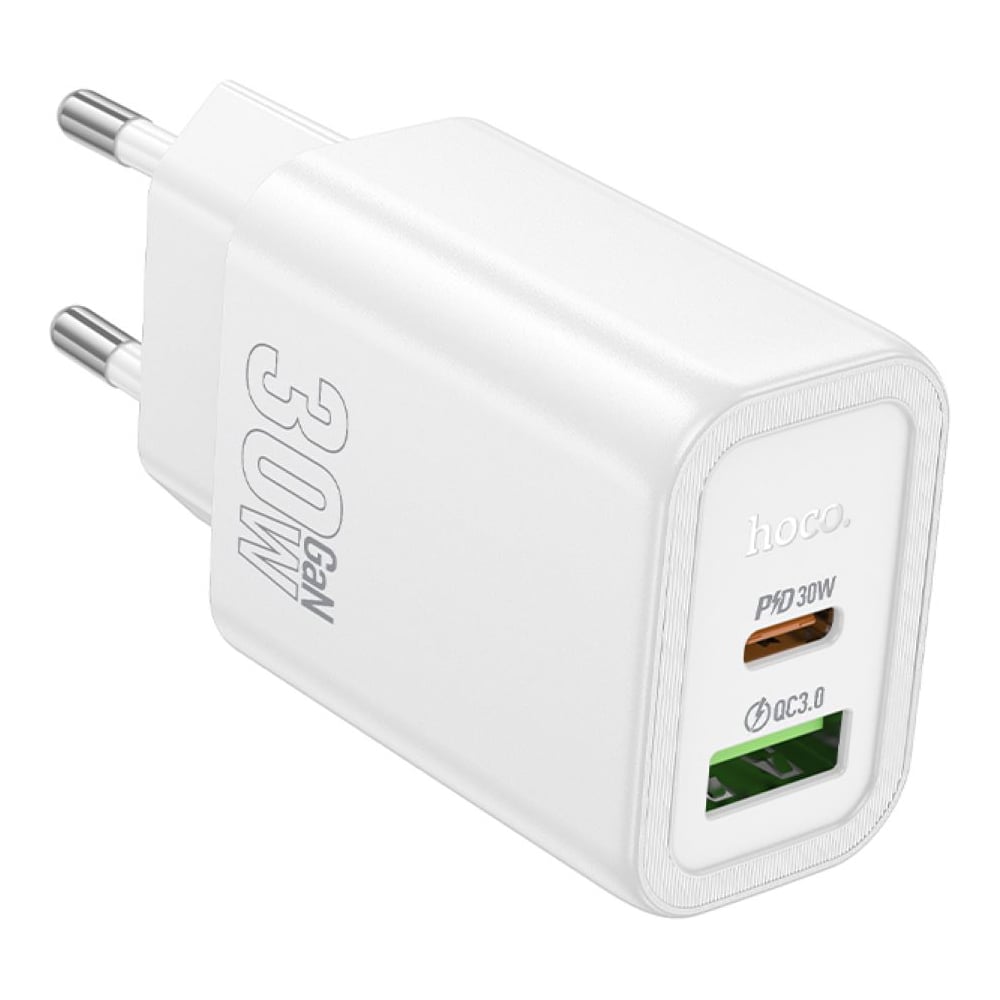 Изображение товара Зарядное устройство Hoco 30Вт QC3.0 PD 2 разъема USB Type-C белое