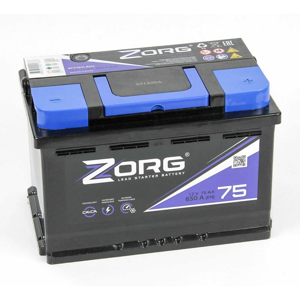 Изображение товара Аккумулятор ZORG 6СТ-75.0 075 270