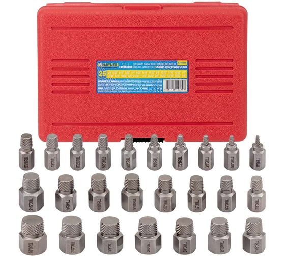 Изображение товара Головки-экстракторы для извлечения поврежденных болтов/гаек Partner набор 25 предметов PA-630025B(65782)