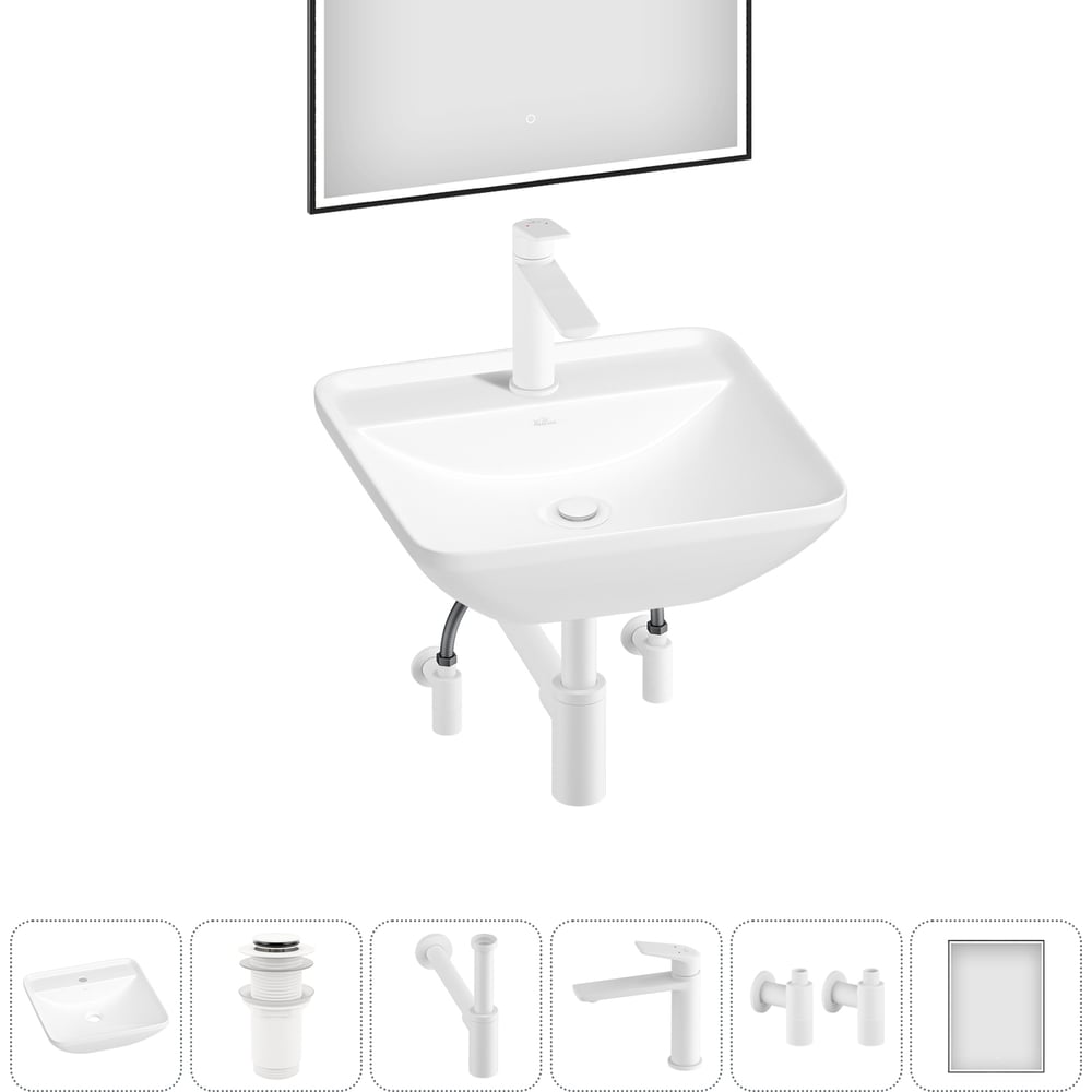 Изображение товара Набор Wellsee 6 в 1 Cute Twin S накладная раковина 43x43 см белый