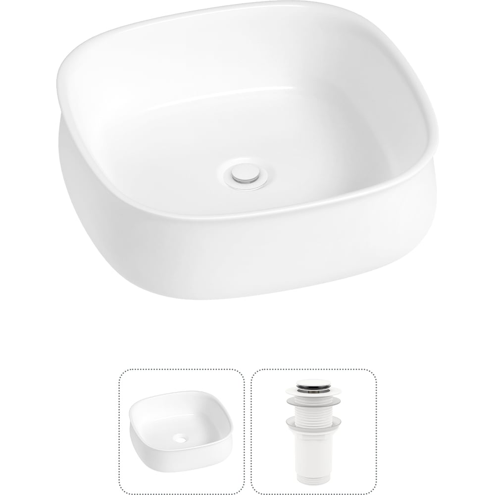 Изображение товара Комплект Wellsee 2 в 1 Lavinia Boho накладная умывальник 42x42 см белый фарфор