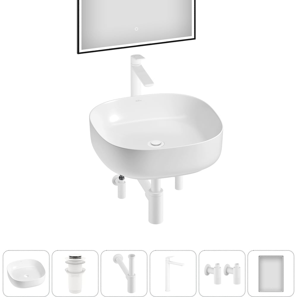 Изображение товара Набор Wellsee 6 в 1 Belle Spa 3.0 накладная раковина 45x45 см белый фарфор