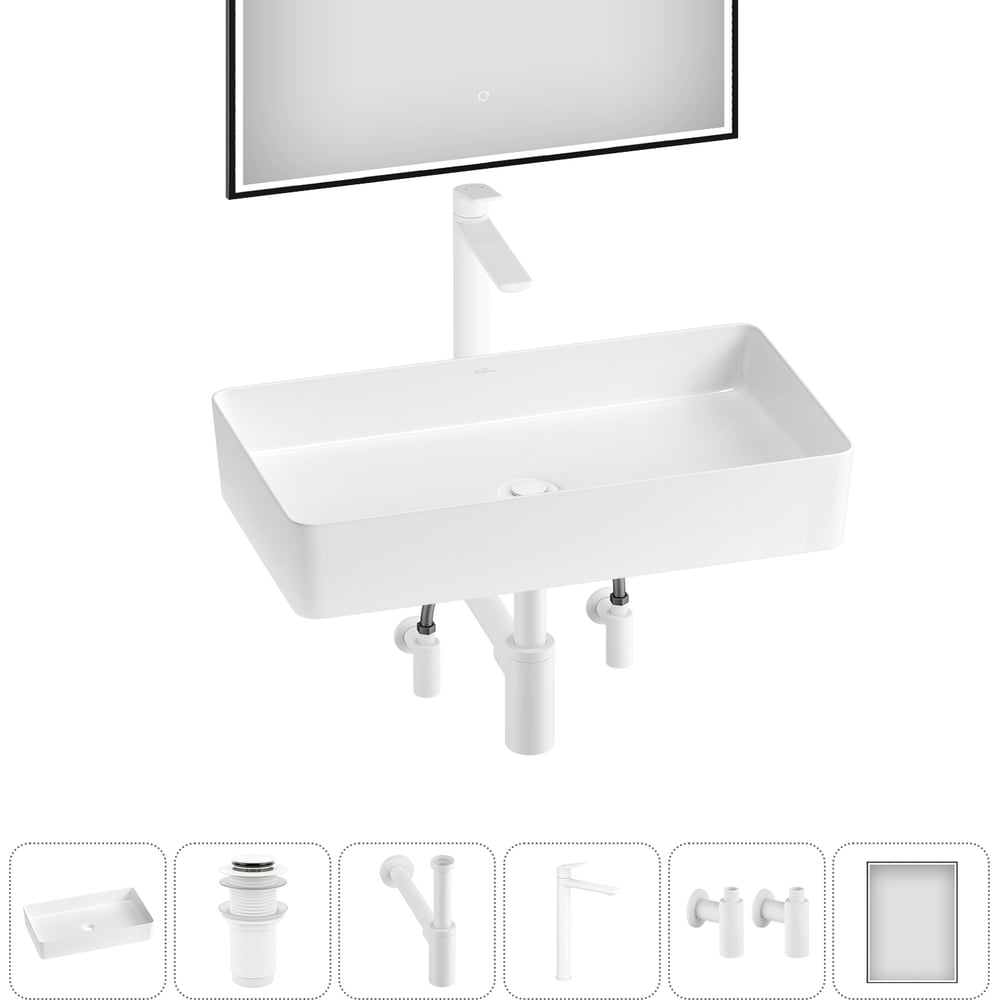 Изображение товара Набор накладной умывальник Wellsee 6 в 1 FreeDom 2.0 белый 60x34 см