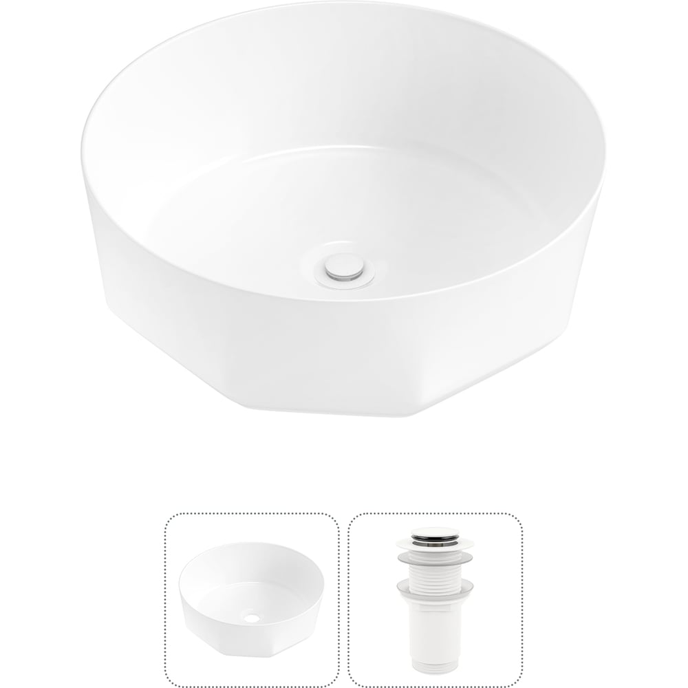 Изображение товара Комплект Wellsee 2 в 1 Lavinia Boho накладная раковина 42x42 см фарфор белый