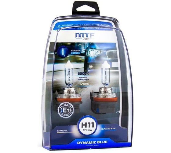 Изображение товара Галогенные автолампы MTF LIGHT DYNAMIC BLUE H11, 12V, 55W, комп. HDB1211