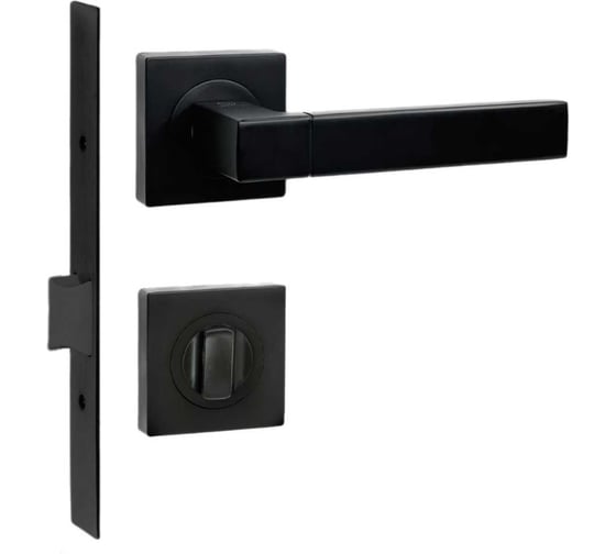 Изображение товара Дверная ручка VETTORE R06.081 MBP в комплекте с поворотником BK 0605 MBP и врезным механизмом под фиксатор WC 170 KEVLAR MBP черный матовый 113