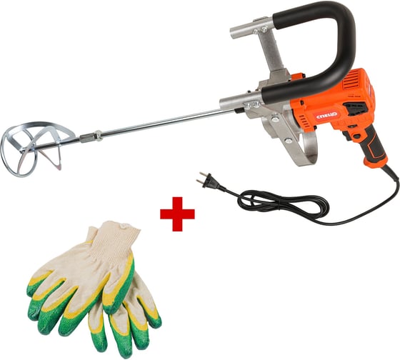 Изображение товара Набор СПЕЦ: миксер МЭД-1800, 1200 Вт, 0-850 об/мин, соединение М14, U ручка, венчик в комплекте, цв коробка + перчатки в ПОДАРОК СПЕЦ-4181/И-8076-И