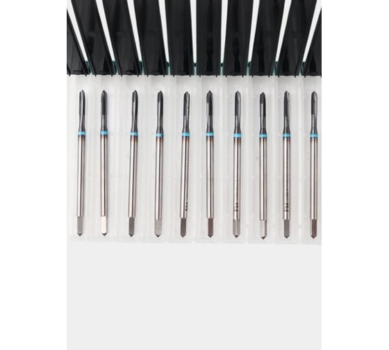 Изображение товара Метчик с прямой канавкой РОСИНСТРУМЕНТ сквозной, 10 шт, М 2,5x0,45 HSS-Co5 TiCN DIN371 769205UP