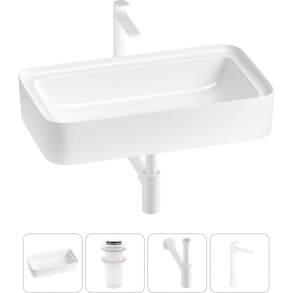 Изображение товара Комплект накладной умывальник Wellsee Lavinia Boho 75x40 см с сифоном и смесителем