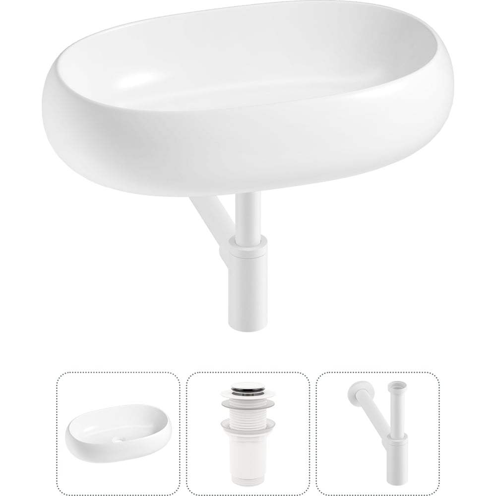 Изображение товара Комплект накладной раковины Wellsee Lavinia Boho 56x33 см фарфор белый