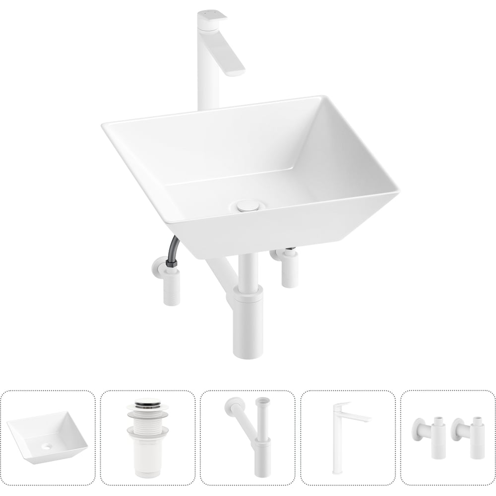 Изображение товара Комплект накладной умывальник Wellsee 5 в 1 Lavinia Boho 42x42 см фарфор белый