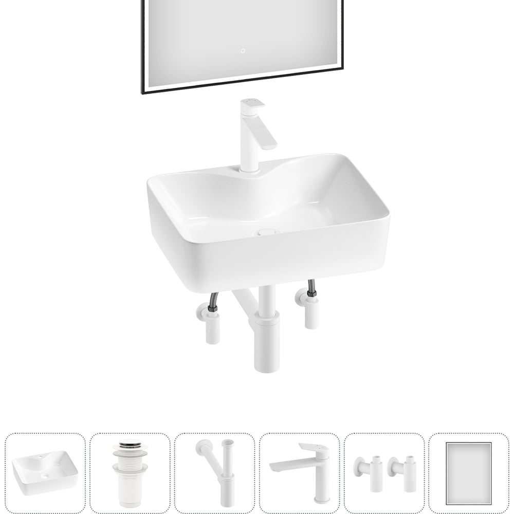 Изображение товара Комплект накладной умывальник Wellsee 6 в 1 Lavinia Boho белый 48x37 см