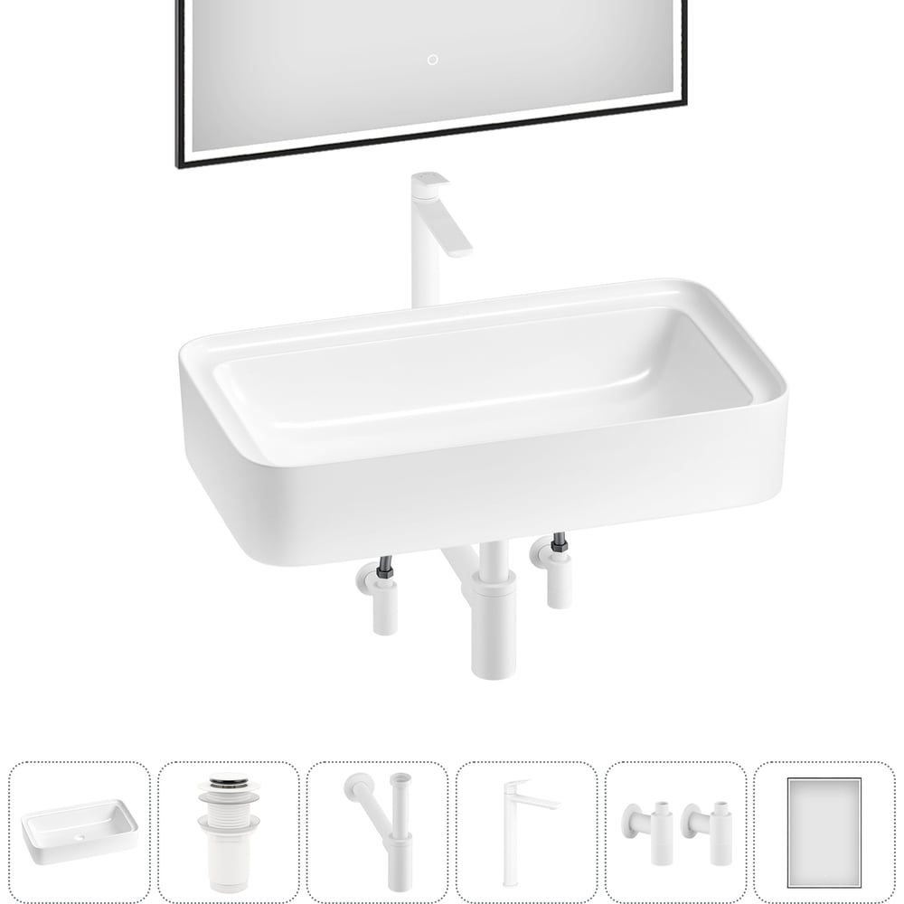 Изображение товара Комплект накладной раковины Wellsee 6 в 1 Lavinia Boho 75x40 см белый фарфор