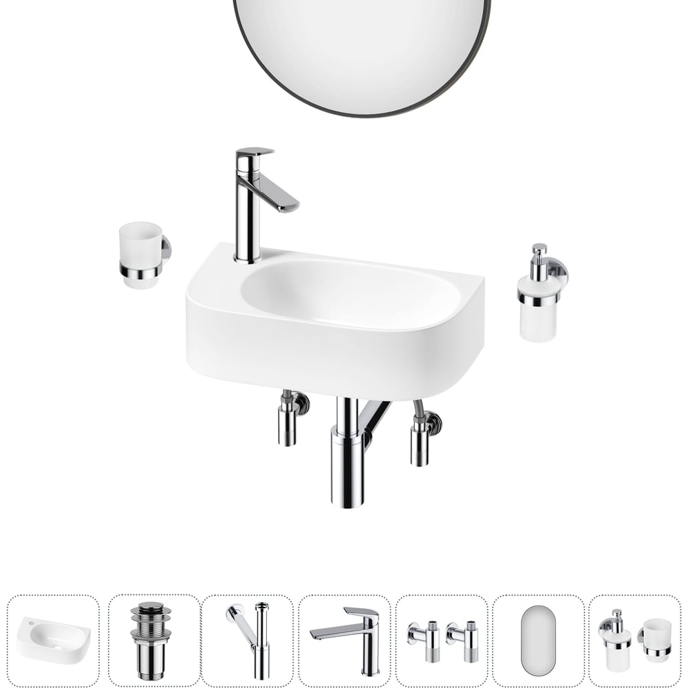 Изображение товара Комплект Wellsee 7 в 1 Lavinia Boho накладная раковина 40х22 см белая современный стиль