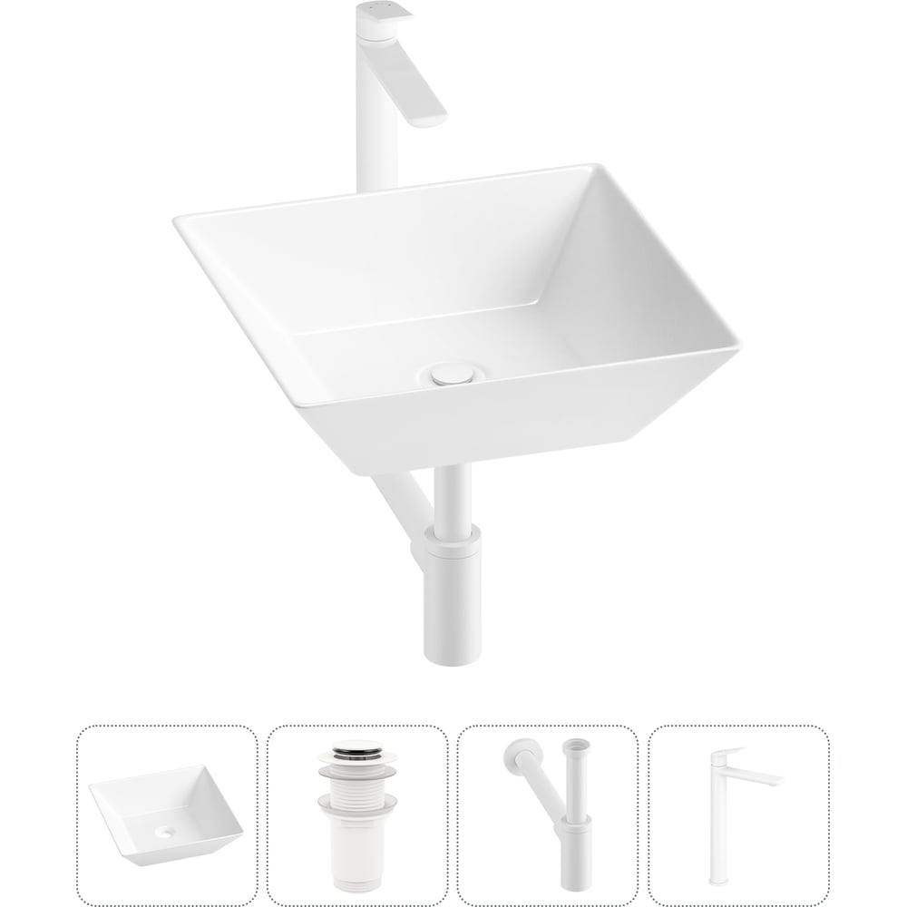 Изображение товара Комплект накладной умывальник Wellsee 4 в 1 Lavinia Boho 42x42 см белый фарфор