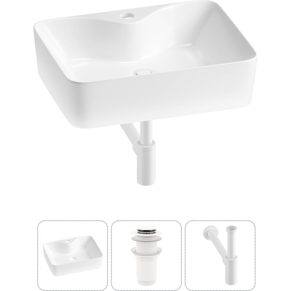 Изображение товара Комплект Wellsee 3 в 1 накладная раковина для ванной 48x37 см белая фарфор