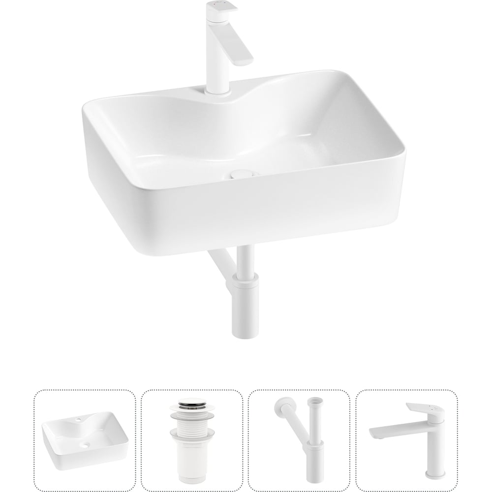 Изображение товара Комплект накладной раковина Wellsee 4 в 1 Lavinia Boho 48x37 см с сифоном и смесителем