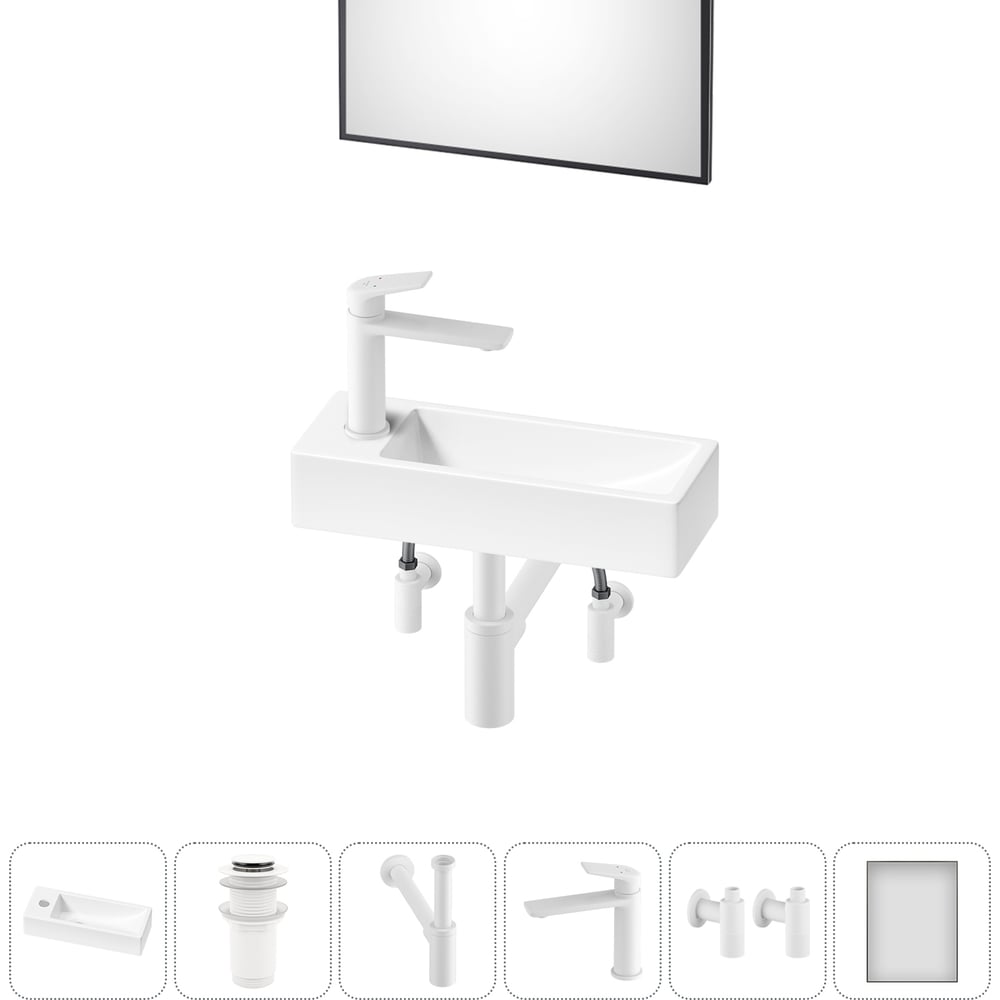 Изображение товара Комплект накладной умывальник Wellsee 6 в 1 Lavinia Boho 38x14 см белый фарфор