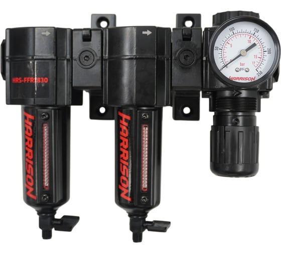 Изображение товара Блок подготовки с фильтром HARRISON 25 мкм, фильтром 5 мкм и регулятором 3/8', 1830 л/мин HRS-FFR1830