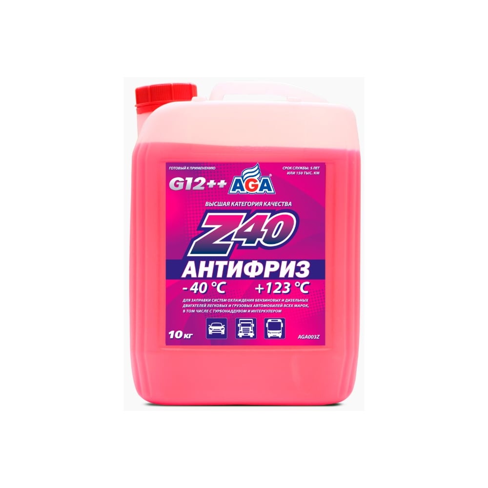 Изображение товара Антифриз AGA готовый, красный G12++, -40°C, 10 кг, для систем охлаждения
