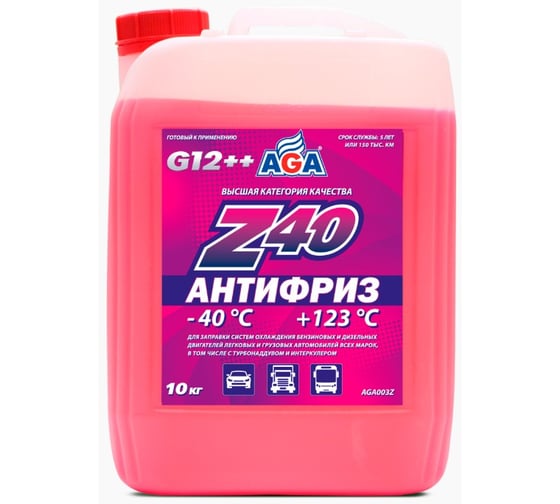 Изображение товара Антифриз AGA готовый к применению, красный, -40С, 10 кг, G-12++ AGA003Z