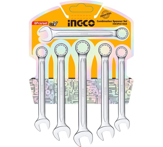 Изображение товара Набор комбинированных ключей INGCO 8-17мм 6 пред. INDUSTRIAL HKSPA1068