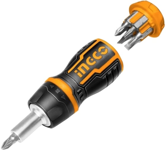 Изображение товара Отверткa трещоточная короткая с битами INGCO 8 в 1 AKISDS1728