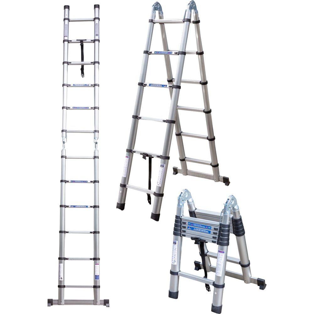 Изображение товара Телескопическая алюминиевая лестница-стремянка Scheppach 3.8 м 6+6 ступеней