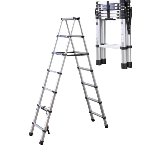 Изображение товара Стремянка телескопическая Scheppach алюминиевая, бытовая, 2 м (7+7 ступеней) Sch-UP200-2(65706)