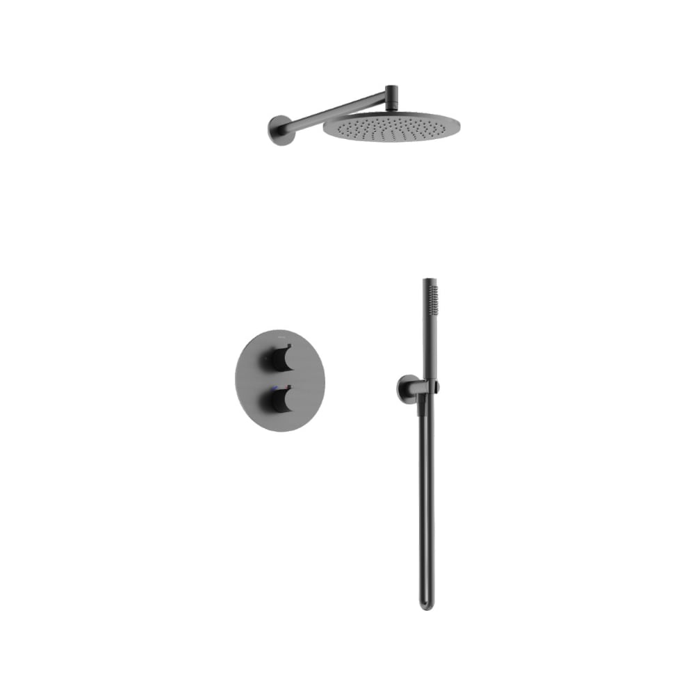 Изображение товара Душевой комплект с термостатом Sancos Etna вороненая сталь 250 мм