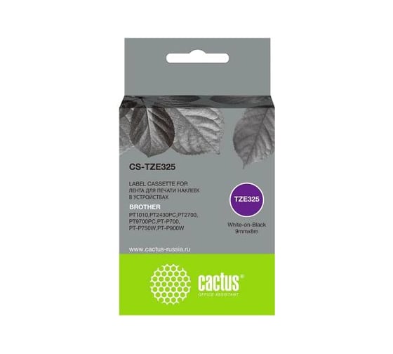 Изображение товара Картридж ленточный Cactus CS-TZE325 белый на черном 9x8 TZE-325 для Brother 1010/1280/1280VP/2700VP 2098020