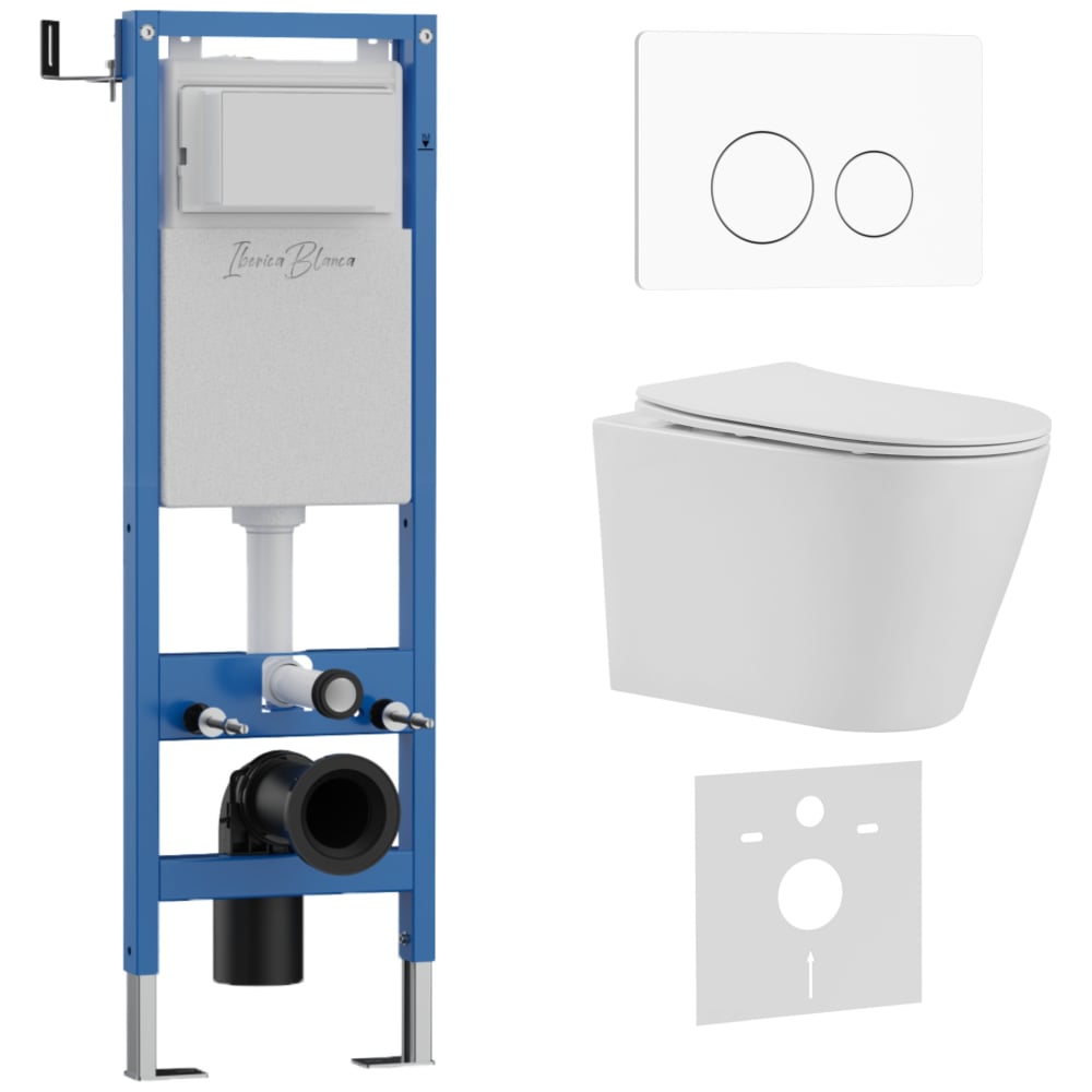 Изображение товара Комплект 3 в 1 IBERICA BLANCA инсталляция 40 см, унитаз безободковый белый BURGOS ALTO (IB.BRA.231.1B1), клавиша см IB.001M.BRA.231.811 Изображение товара Комплект 3 в 1 IBERICA BLANCA инсталляция 40 см, унитаз безободковый белый BURGOS ALTO (IB.BRA.231.1B1), клавиша см IB.001M.BRA.231.811