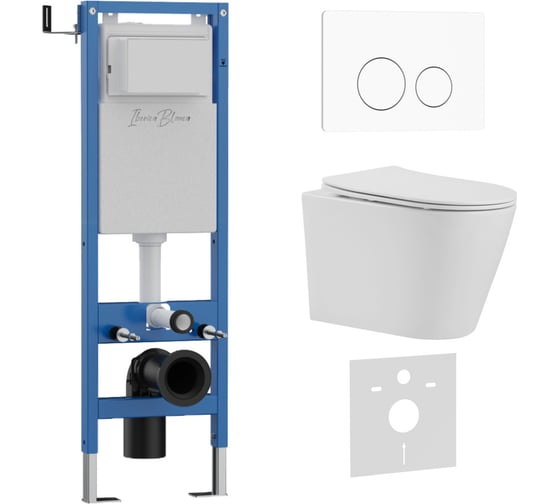 Изображение товара Комплект 3 в 1 IBERICA BLANCA инсталляция 40 см, унитаз безободковый белый BURGOS ALTO (IB.BRA.231.1B1), клавиша см IB.001M.BRA.231.811