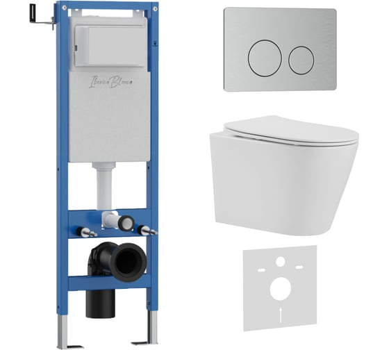 Изображение товара Комплект 3 в 1 IBERICA BLANCA инсталляция 40 см, унитаз безободковый белый BURGOS ALTO (IB.BRA.231.1B1), клавиша см IB.001M.BRA.231.8132