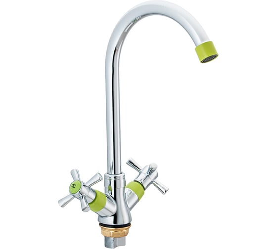 Изображение товара Смеситель для кухни Ekko с гайкой, с цветными наконечником и ручками, салатовый E49118-6
