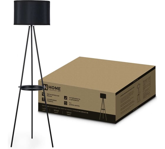 Изображение товара Светильник напольный IN HOME под лампу ТНО 04ПВ-Е27-BB 230В полка, черный абажур, черная тренога 4690612060248