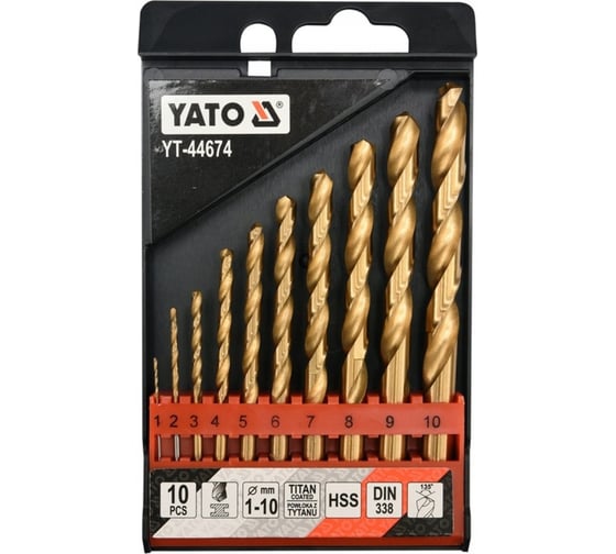 Изображение товара Набор сверл по металлу HSS-TiN 1-10 мм, 10 предметов YATO YT-44674