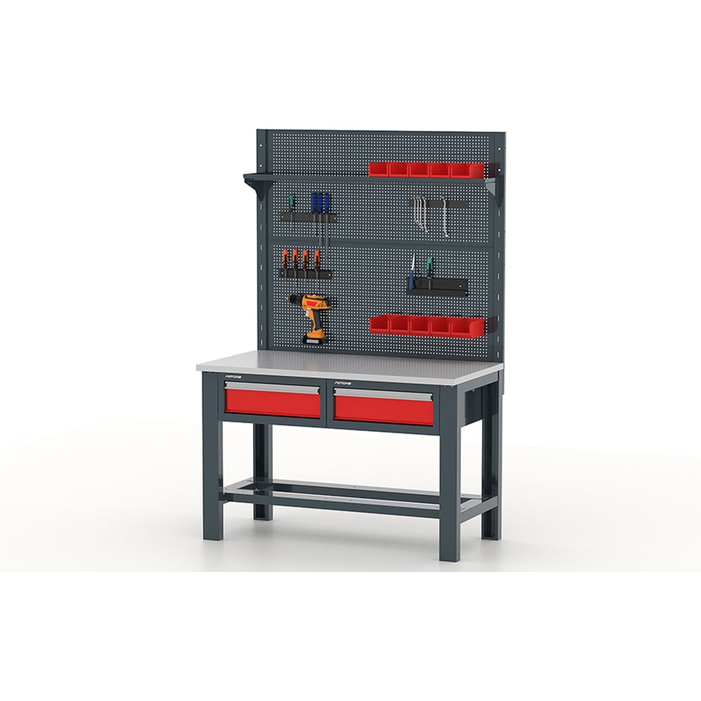 Изображение товара Профессиональный верстак FERRUM Premium 11.31/4-7016/3000 с тумбой и перфорацией