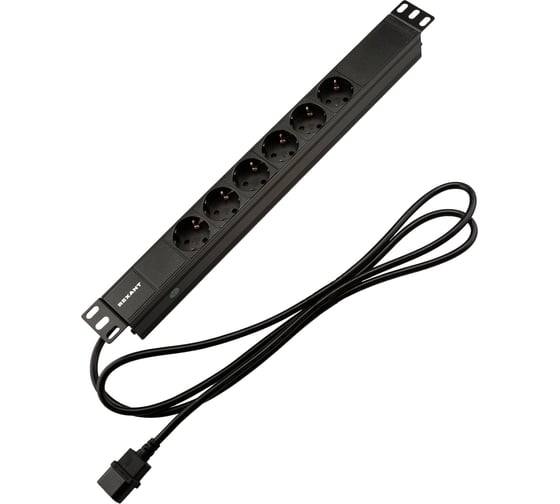 Изображение товара Блок распределения питания REXANT для 19 шкафов, горизонтальный, 6 розеток СЕЕ 7/4, 10A, без выкл, алюм корп, шнур 2м, вилка C14 04-0301-1