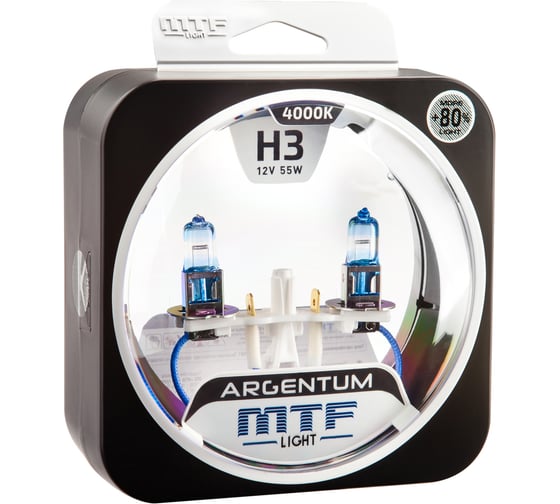 Изображение товара Галогенные автолампы MTF Light ARGENTUM +80_ H3, 12V, 55W, комп. H8A1203