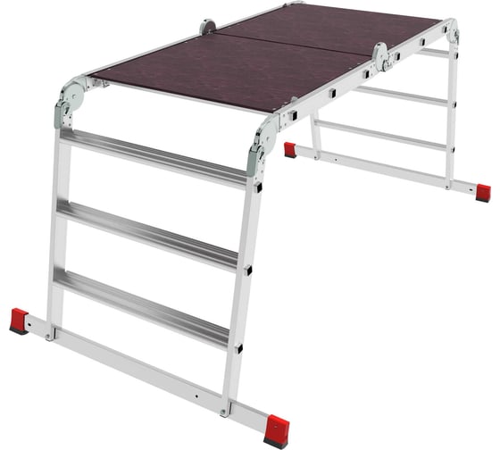 Изображение товара Профессиональная алюминиевая шарнирная лестница-трансформер Новая Высота с развальцованными ступенями и помостом, ширина 800 мм NV 3336 артикул 3336403