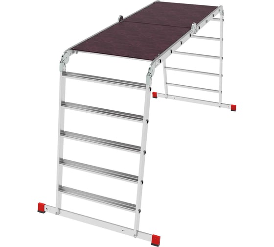 Изображение товара Профессиональная алюминиевая шарнирная лестница-трансформер Новая Высота с развальцованными ступенями и помостом, ширина 800 мм NV 3336 артикул 3336245